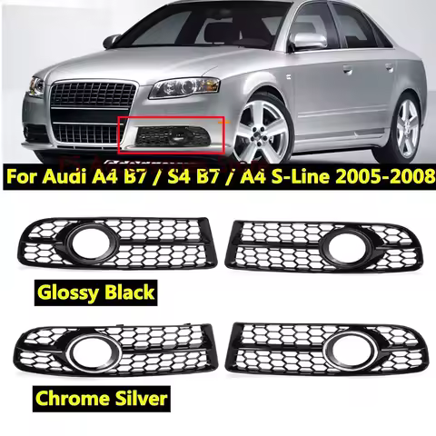 For Audi A4 B7 S4 B7 A4 S-Line 2005-2008 Pair Front Fog Light Grille Cover Lower Honeycomb Fog Lamp 