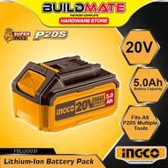 BUILDMATE Ingco 20V 5.0Ah Lithium-Ion Battery Pack Rechargeable Cordless Power Tool Battery FBLI2003