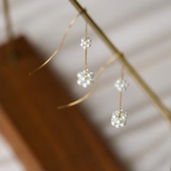 花繡珍珠 手工編織珍珠 波浪長鍊耳環 316L醫療鋼