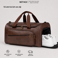 High Quality Leather Travel Bag with Separate Shoe Compartment Size 47x30x28 cm.