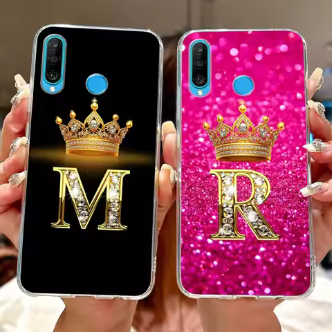 Fashion Crown Initial Letter Case For Huawei P30 Lite P30 Pro Soft Silicone TPU Cover For Huawei P30