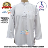 Kurta Lelaki Lengan Panjang Berkolar Cekak Musang Material Kain Cotton Plain Haji Umrah Hitam Putih 