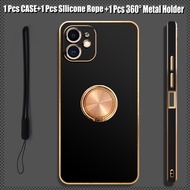 For iPhone 11 iPhone 11 Pro Max iPhone 11 Pro Case Luxury Electroplating Soft Phone Case with Metal Ring Holder and Silicone Lanyard
