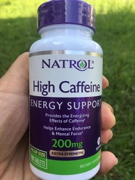 คาเฟอีน High Caffeine 200 mg + Calcium 75 mg, Extra Strength 100 Tablets (Natrol®) Energy Support