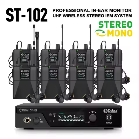 Debra ST-102 UHF IEM Stereo Wireless In-Ear Monitor System 80-300m Transmission Distance For Stage P