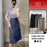 OXATYL V76 front split office long skirt, lightweight A-line skirt with free belt