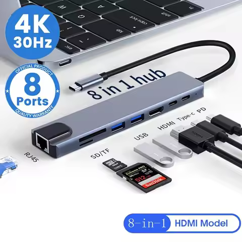 Usb 8 In 1 Type C 3 1 To 4k HdTV Hub Adapter With Sd Tf Rj45 Card Reader Pd Fast Charge For Macbook 