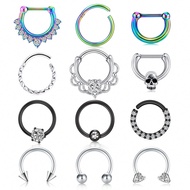 12PCS 6G Septum Nose Ring Horseshoe Stainless Steel Cartilage Earrings Hoop Helix Tragus Septum Pier