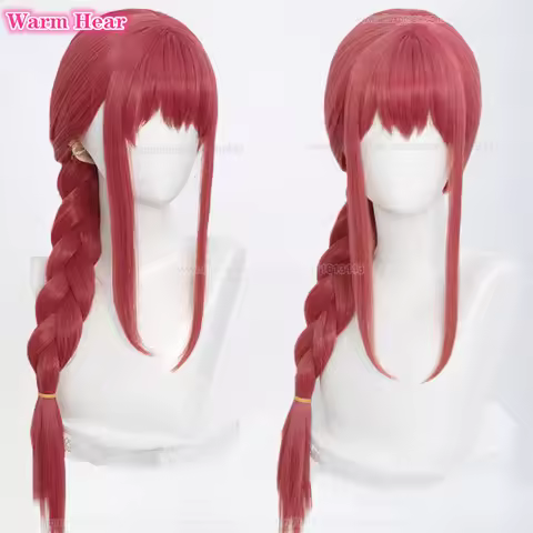 Makima Synthetic Hair Anime 70cm Red With Braided Makima Cosplay Wig Heat Resistant Hair Halloween P
