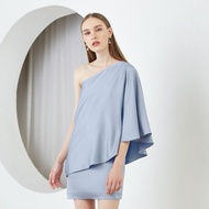 LALIT STUDIO Alley Dress Blue เดรสไหล่เดียวแบบสั้น สีฟ้า ชุดออกงานธีมสีฟ้า สไตล์เรียบหรู ตัดเย็บอย่า