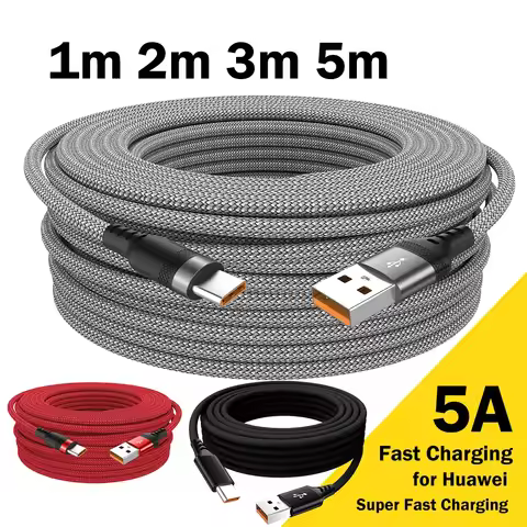 1M/2M/3M/5M 6A USB Type C Cable Mobile Phone Fast Charging Data Cord USB C Cell Phone Type-c Chargin