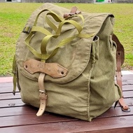 vintage羅馬尼亞公發 厚磅帆布 皮革背帶 軍用後背包