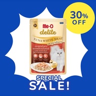 Me-o Delite เยลลี่ สูตรทูน่าเนื้อขาวผสมแซลมอน อาหารแมวบรรจุ 70กรัมx48ซอง