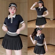 Large 2-Layer High-Waist Skirt with Striped Print, Small Pleated Shape, Genuine Elastic Fabric with 