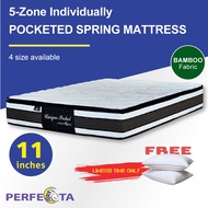 Spring Pocket Bamboo Cooling Fabric 5 Zone Individually Pocketed Spring Perfecta Mattress 11 inch