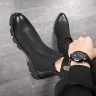 Dr. Martens Boots Men's Genuine Leather Made Korean British Men Pointed Leather Boots Hidden Heel Platform Short Fashion