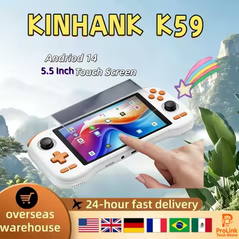 KINHANK K59 Handheld Game Console 50 Emulators for PS1/PSP/DC/SS 5.5'' Touch Screen Android 14 5000m