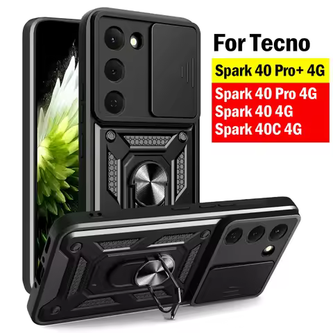 Magnetic Stand Cover for Tecno Spark 40 Pro 4G Case Slide Lens Protect Plastic Cases for Tecno Spark