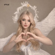 GPEQE Feather Glory Crown Headband, Dress Up Props Double Layer Virgin Mary Queen Tiara, Handmade Gl