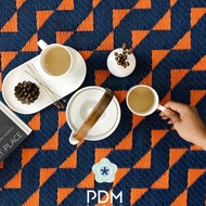 PDM เสื่ออเนกประสงค์ เสื่อตกแต่ง เสื่อแทนพรม เสื่อแต่งบ้าน ลาย Stride (Indigo-Orange) Size S 90x200 