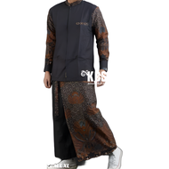 Setelan Koko + Sarung Celana Batik Lengan Panjang Baju Koko Hitam Fashion Muslim Pria Dewasa Terbaru Bahan Katun Premium PRSGN