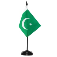Anley Pakistan Desk Flag Set - 6 x 4 Inch Miniature Pakistani PK PAK Desktop Flag with 12" Solid Pol