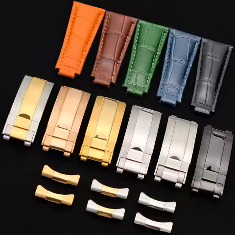 21mm Curved End Soft Genuine Leather Watch Strap with Metal End Links Slider Buckle Fit For Rolex 41