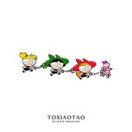 NewJeans and the Powerpuff Girls Cartoon Anime Brooch Female Cute Chain Badge Quartet Decoration Pin