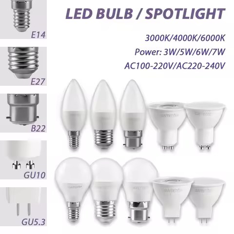 10pcs Hight Lumen Mini Led Bulb GU10 GU5.3 Spot Light Lamps E27 B22 E14 Base No Flicker AC 220V 120V