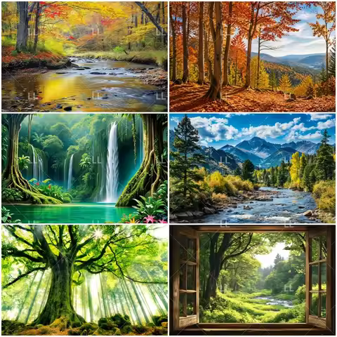 Nature Landscape Backdrop Supplies White Clouds Lakes Mountain Forest Scenic Photography Background 
