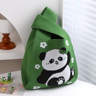 Casual Handbag Tote Bag Cute Panda Polyester Knitted Souvenir Chengdu Panda Grandpa Bag Factory Dire