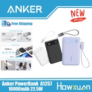 Anker Power Bank, 10,000mAh Portable Charger with Built-in USB-C Cable and Lanyard, 22.5W Max Output with 2 USB-C and 1 USB-A Port, Battery Pack for iPhone 15/14, Galaxy S23, iPad, AirPods, and More