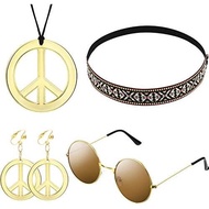 WILLBOND 4 Pcs 70s Accessories Women Hippie Costume Set - Sunglasses, Necklace Earrings, Headband, O