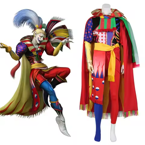 Game FF6 Kefka Cosplay Costume Joker Men Disguise Full Set Halloween Party Outfits