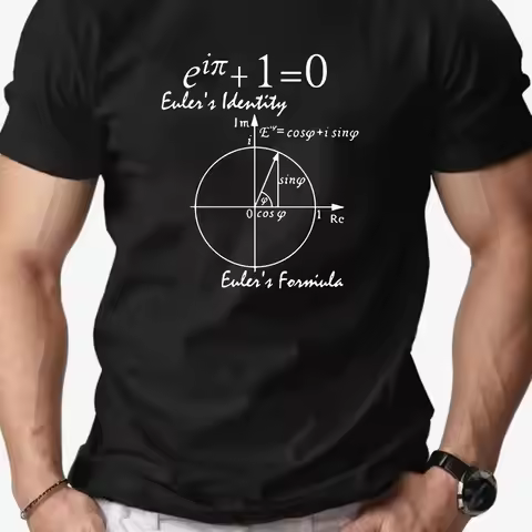 Men Casual Summer Math Graphic T-Shirt Round Neck Short Sleeve Red with Euler's Formula Print Men Cl