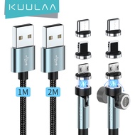 【50% OFF Voucher】KUULAA 3 in 1 Rotate Magnetic Charging Cable Nylon Durable Fast Charging Magnet Charger Micro USB Type C Cable Mobile Phone 540° Wire Cord For iPhone Xiaomi