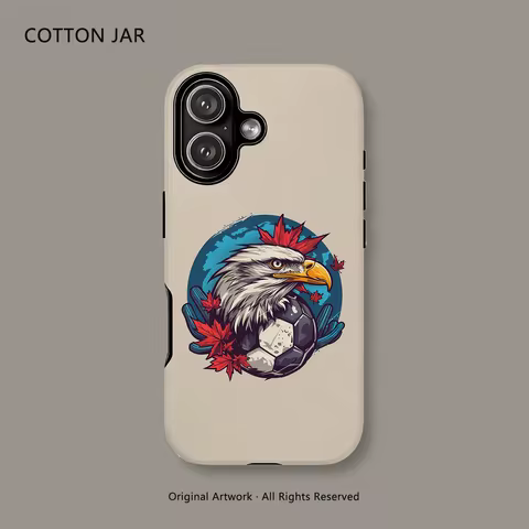 Bold Eagle Soccer Ball Maple Leaf Phone Case For iPhone 17 16 15 Pro Max 14 13 12 Plus Double Layer