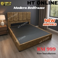 HT ONLINE Katil Queen / King Bed Frame Upholster dengan Headboard Panel – Katil Moden Minimalis