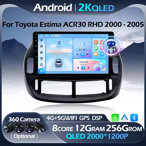 For Toyota Estima ACR30 RHD 2000 - 2005 QLED Multimedia Player FM Carplay Android Auto 4G BT GPS 5GW