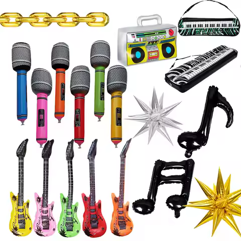 PVC Guitar Microphone Balloon Rock Star Inflatable Musical Note Piano Balloons instrument Kids Adult