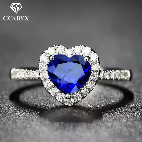 CC Rings For Women Silver Color Blue Heart Zirconia Trendy Jewelry Bridal Wedding Engagement Anillos