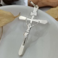 925 Pure Silver 29x47mm Jesus Christ Crucifix Cross Religious Pendant.