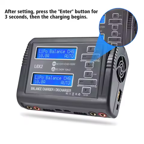 L6X2 Duo 10A Lipo Charger AC 150W DC 240W RC Balance Discharger for 1-6S Li-ion LiFe NiCd NiMH LiHV