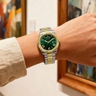 Men's Classic Elegant Quartz Analog Wrist Watch With Date/Day Display, Black Round Dial, Silver-Gold