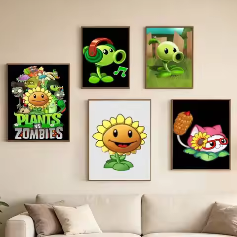 P-Plants Vs Zombies G-Game Poster Waterproof Wall Art Sticker For Bar Living Room Vintage Decor High