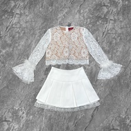 C206 BELLITA BRAND White Lace Shirt And Short Skirt Set Wear It To A Cafe