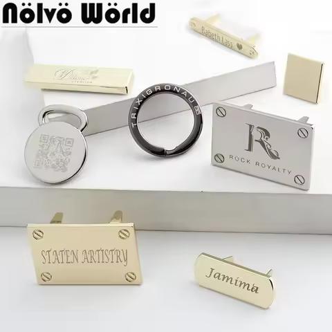 50PCS Various Shape Decorative Metal Logo Labels For Purse Clothing Bags Cap Shoese Customize Name B