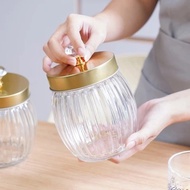 Thick glass jar for candy snack cake with luxurious gold lid and diamond decoration 800ml WMO IF9115