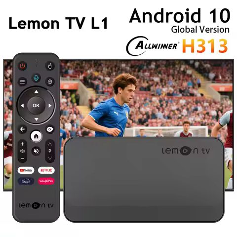 L1 Android 10 TV BOX Quad 4K WiFi6 Bluetooth 5.4 Voice Remote Control YouTube Lemon TV App Media Pla