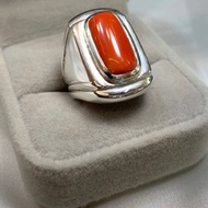 天然男士紅珊瑚戒指純銀 925 手工戒指高品質珊瑚